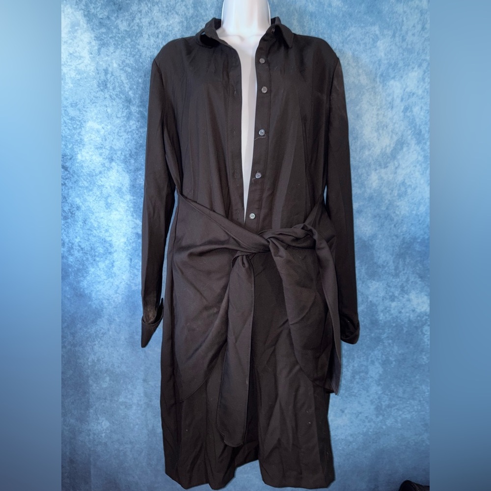 J. McLaughlin Black Button-Front Trench with Waist Tie